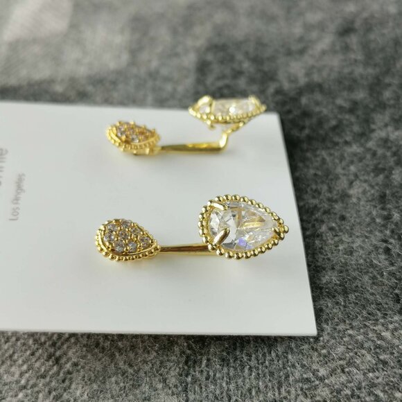 Authentic Alicia Bonnie Dual Elegance Gold White Crystal Ear Jacket Earrings - Picture 2 of 3